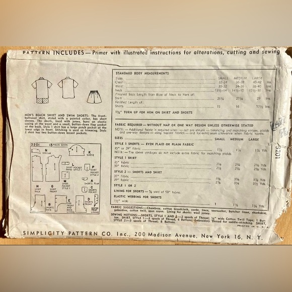 Vintage Mens 1950s Beach Shirt and Swim Trunks Simplicity Sewing Pattern - Picture 4 of 4